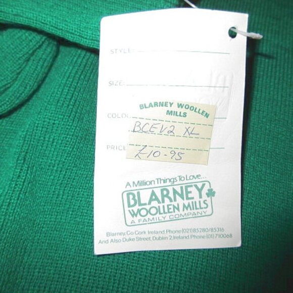 Vtg Blarney Woolen Mills Sweater Size XL Ireland Shamrock Kelly Green Knit NWT - Picture 5 of 10